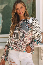Mixed Floral Geometric Print Ruffled Long Sleeve Blouse Multicolor Woman Blouses