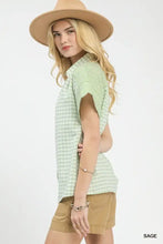 Light green and white mixed gingham short sleeve shirt with collar made from breathable fabric for casual wear