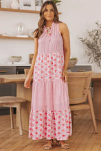 Mixed Print Tie-Neck Sleeveless Maxi Dress Blush Pink Woman Maxi Dress