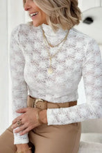 White mock neck long sleeve lace turtleneck top