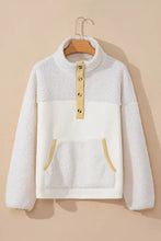 Mock neck long sleeve sherpa sweatshirt in white colorblock fleece
