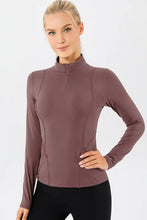 Mauve mock neck quarter zip active T-shirt with long sleeve length