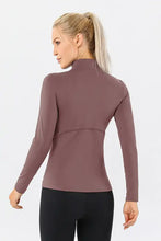 Mauve mock neck quarter zip active T-shirt with long sleeve length