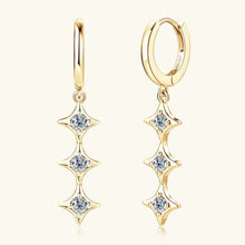 Sterling silver geometric shape earrings with gold hoops and diamond star drops