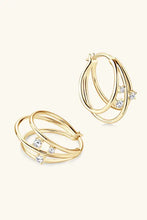 18k gold-plated sterling silver layered earrings with interwoven gold hoops and moissanite gems