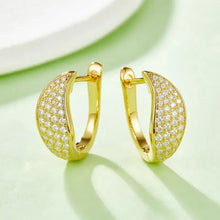 Gold-plated hoop earrings with CZ in sterling silver leaf huggie design