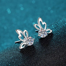 Moissanite butterfly shape silver stud earrings with gems and leaves