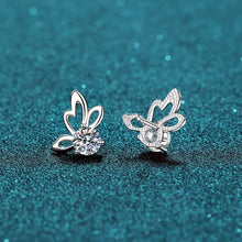 Silver moissanite butterfly shape stud earrings with cubic zirconia accents