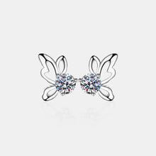 Silver moissanite butterfly shape stud earrings with clear gemstone