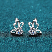 Moissanite butterfly shape silver stud earrings with clear gemstone