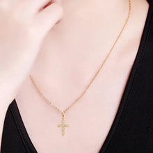 Moissanite cross pendant necklace with gold chain and diamond accents