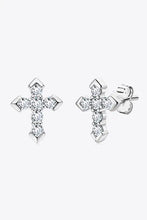 Moissanite cross stud earrings in sterling silver with clear gemstones