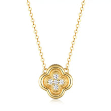 Gold moissanite leaf clover necklace with diamond accents