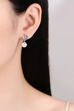 Sterling silver crescent moon moissanite pearl drop earrings with dangling white pearls
