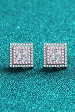Moissanite square stud earrings with princess-cut pink accents