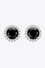 Black Moissanite Stud Earrings with White Halo in Sterling Silver