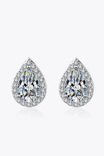 Moissanite teardrop stud earrings with pear-shaped halo in sterling silver