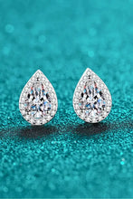 Moissanite teardrop stud earrings with diamond halo in sterling silver