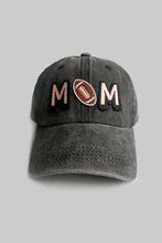 Distressed charcoal gray MOM baseball cap with football patch