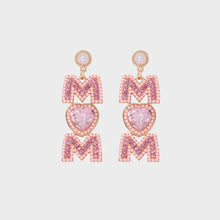 Pink mom pearl rhinestone alloy drop earrings with heart gemstone