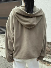 Oversized taupe mountain quarter zip long sleeve hoodie jacket