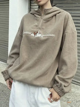Tan Mountain Quarter Zip Long Sleeve Hoodie with Climbing Mountain embroidery