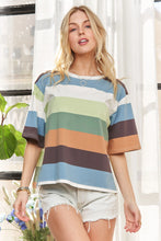 Multi Color Stripe Casual Short Sleeve T Shirt for Women SAGE OLIVE