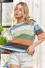 Multi Color Stripe Casual Short Sleeve T Shirt for Women