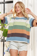 Multi Color Stripe Casual Short Sleeve T Shirt for Women