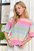 Multi Color Stripe Casual Top for Women LILAC SAGE BLUE