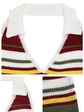Multi-color striped halter neck knit sweater dress with white collar