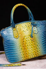 Gradient PU leather handbag with blue-yellow crocodile skin texture