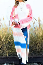 Multi gradation dye maxi cardigan with tie-dye pattern in pink stripes