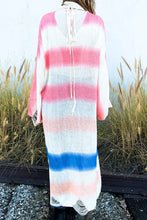 Striped multi gradation dye maxi cardigan with tie-dye pattern
