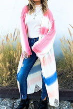 Multi gradation dye maxi cardigan with tie-dye pattern and fringe details
