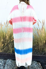 Striped multi gradation dye maxi cardigan with pink, white, blue stripes