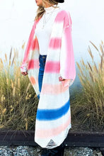 Multi gradation dye maxi cardigan with tie-dye pattern stripes