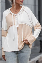 Multicolor Colorblock Ribbed Henley Hoodie Woman Sweatshirts