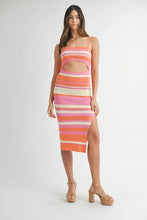 Multicolor Striped Cutout Knit Midi Dress for Women PINK MULTICOLOR