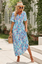 Multicolored Floral Print V-Neck Maxi Dress with Short Sleeves