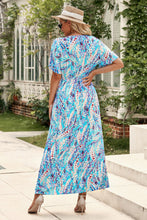 Multicolored Floral Print V-Neck Maxi Dress with Short Sleeves