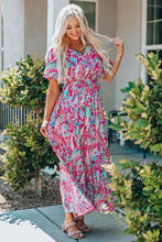 Multicolored Floral Print V-Neck Maxi Dress with Short Sleeves Maxi Dresses
