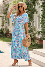 Multicolored Floral Print V-Neck Maxi Dress with Short Sleeves