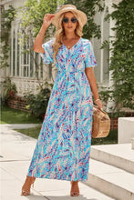 Multicolored Floral Print V-Neck Maxi Dress with Short Sleeves Maxi Dresses