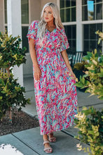 Multicolored Floral Print V-Neck Maxi Dress with Short Sleeves Maxi Dresses