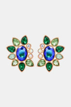 Rose gold glass stone dangle earrings with marquise blue gem center