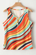 Multicolored striped ribbed tank top with cutout back and zipper detail