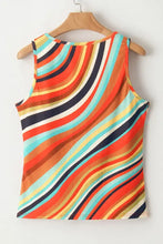 Multicolored striped ribbed tank top with cutout back and button detail