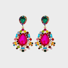 Multicolored teardrop shape rhinestone alloy dangle earrings