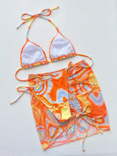 Multicolored Three Piece Swimsuit with Skirt and Removable Padding Swimwear